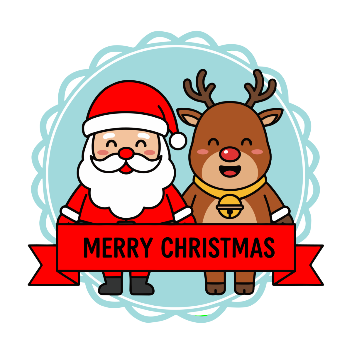 サンタとトナカイのメリークリスマスのイラスト無料ダウンロード(カラー)