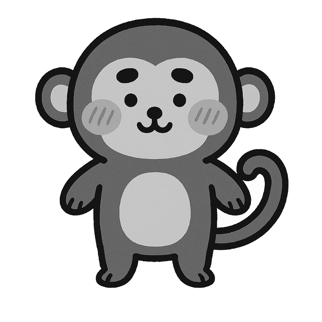 かわいいサルのイラスト無料ダウンロード（モノクロ）
