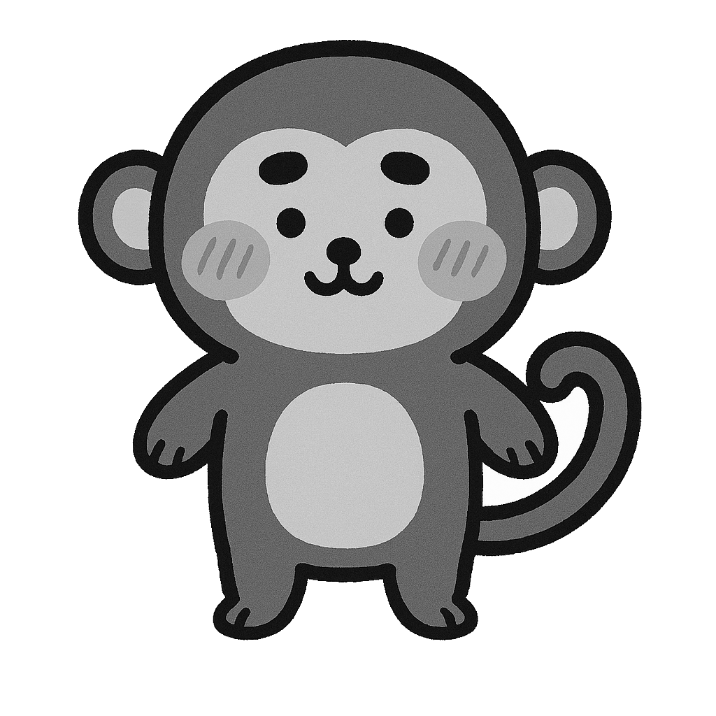 かわいいサルのイラスト無料ダウンロード（モノクロ）