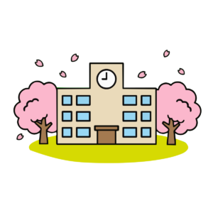 桜と学校のイラスト無料ダウンロード（カラー）
