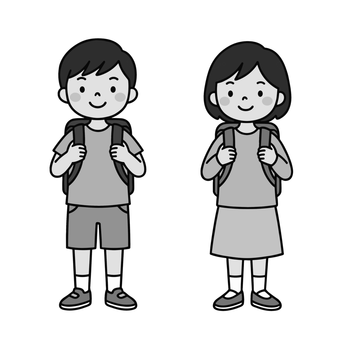 ランドセルを背負った小学生のイラスト無料ダウンロード（モノクロ）