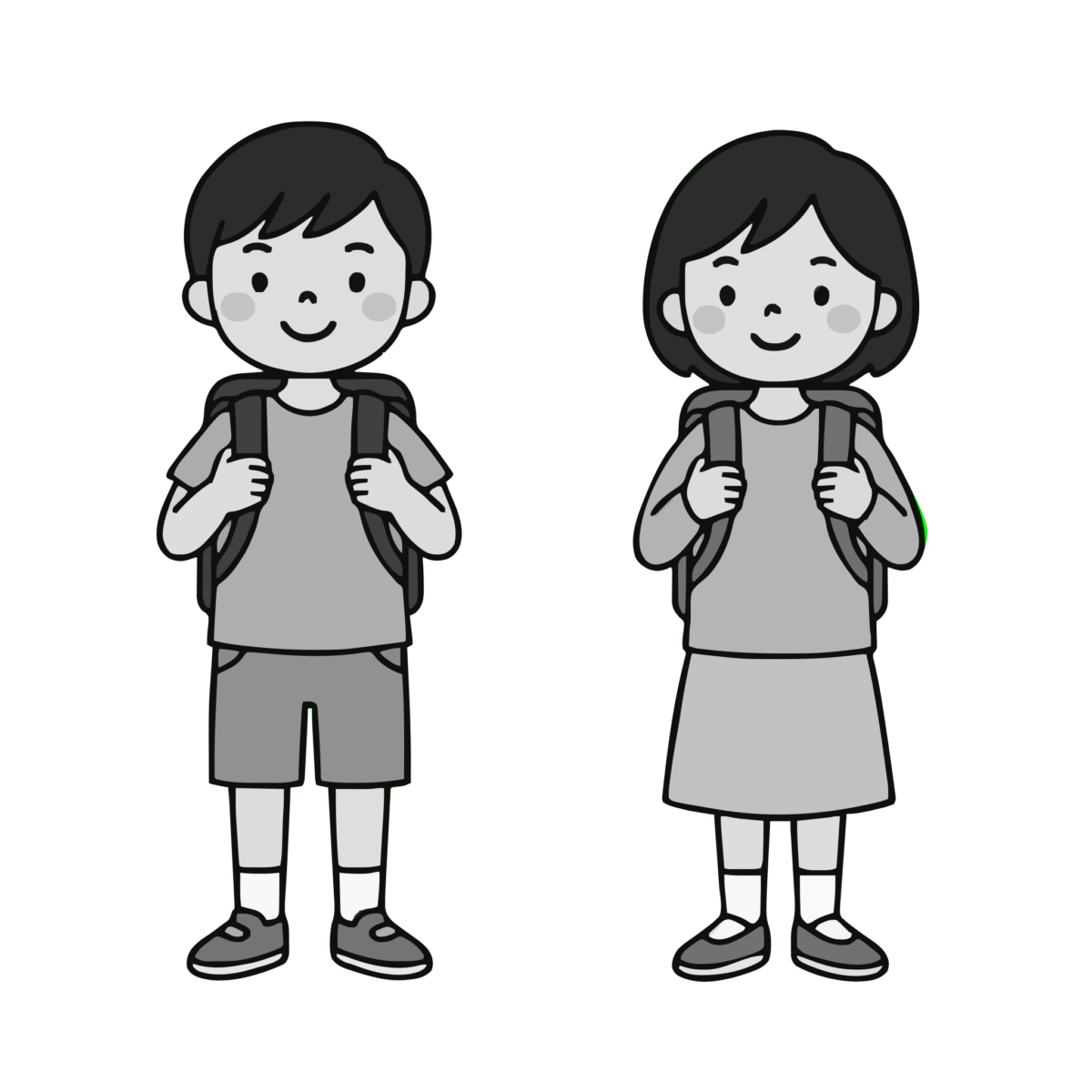 ランドセルを背負った小学生のイラスト無料ダウンロード(モノクロ)