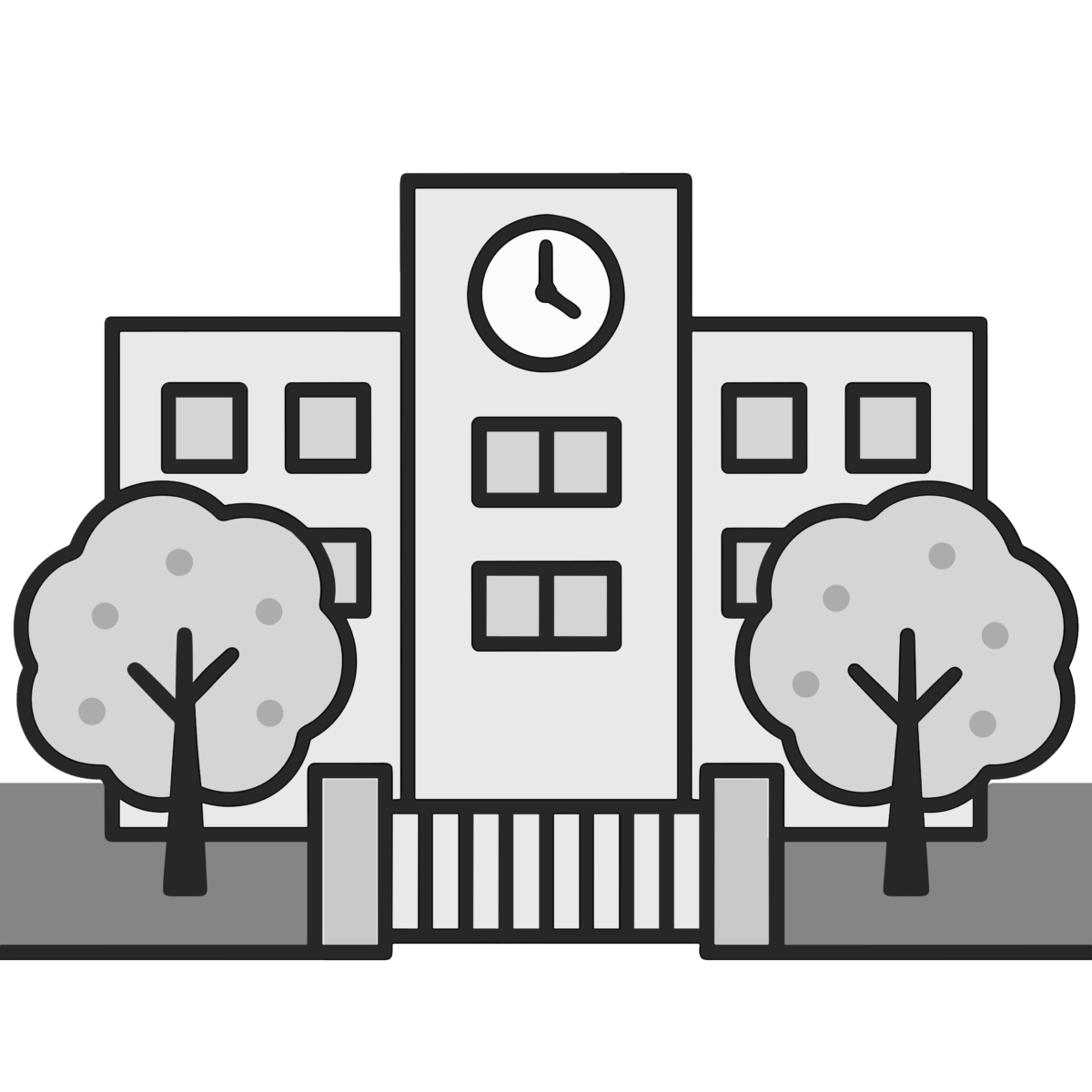 小学校の校舎のイラスト無料ダウンロード（モノクロ）