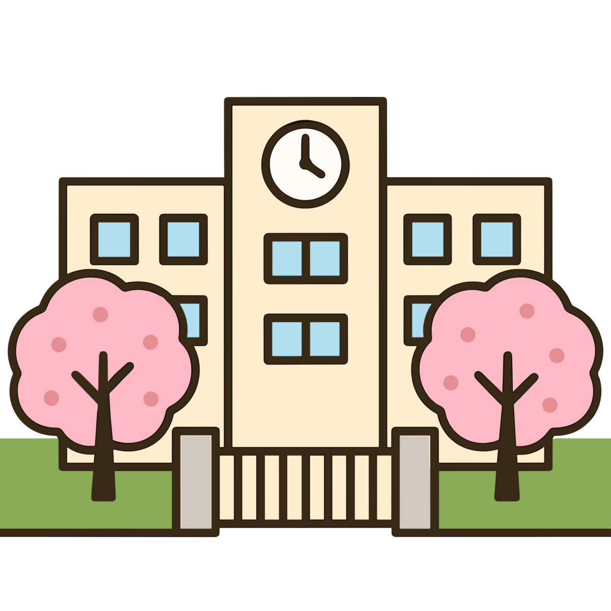 小学校の校舎のイラスト無料ダウンロード（カラー）