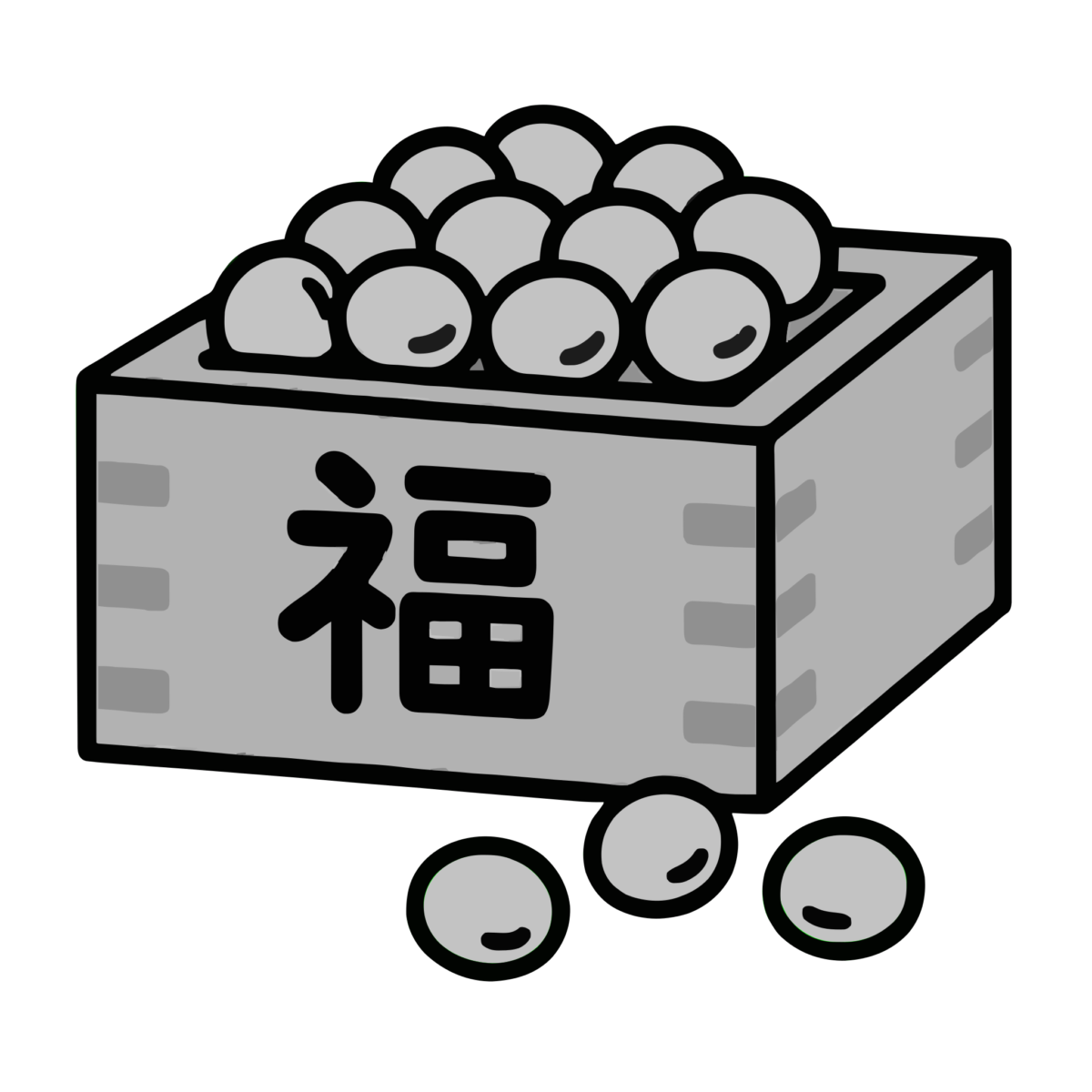 節分の豆まき升のイラスト無料ダウンロード（モノクロ）