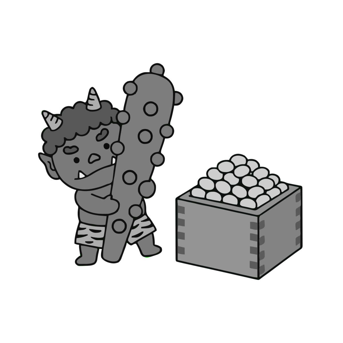 節分の豆まき鬼のイラスト無料ダウンロード（モノクロ）
