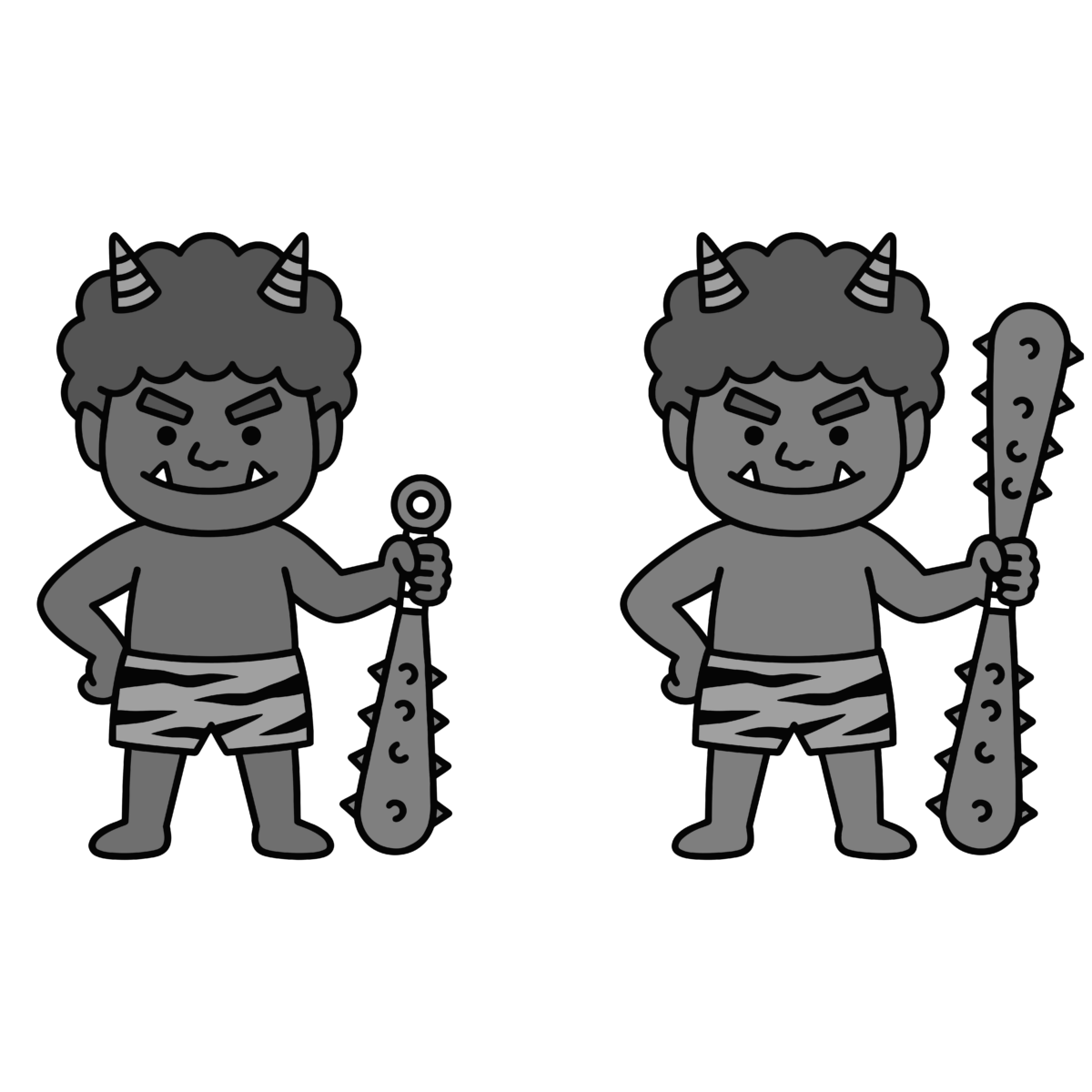節分の赤鬼と青鬼のイラスト無料ダウンロード（モノクロ）