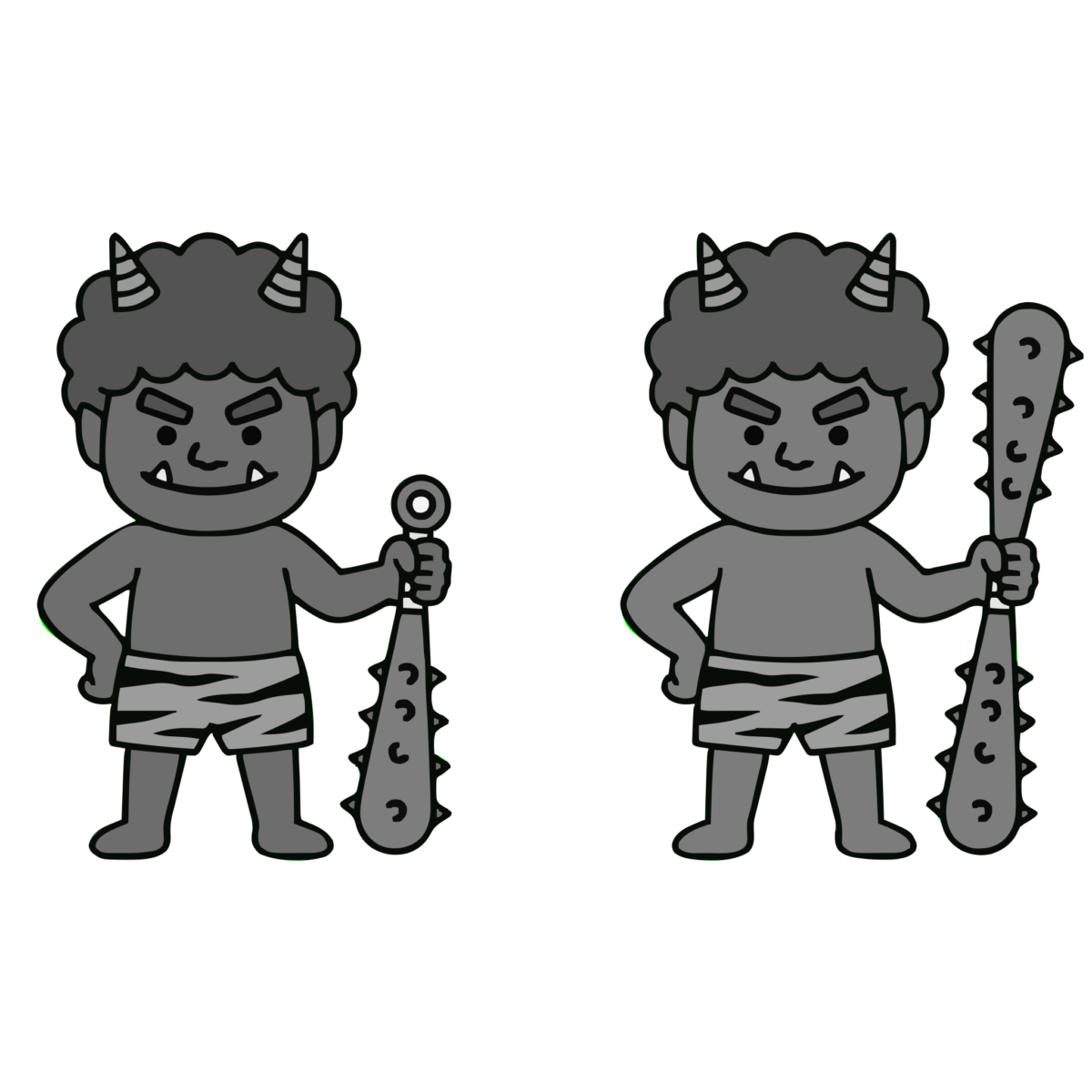 節分の赤鬼と青鬼のイラスト無料ダウンロード（モノクロ）