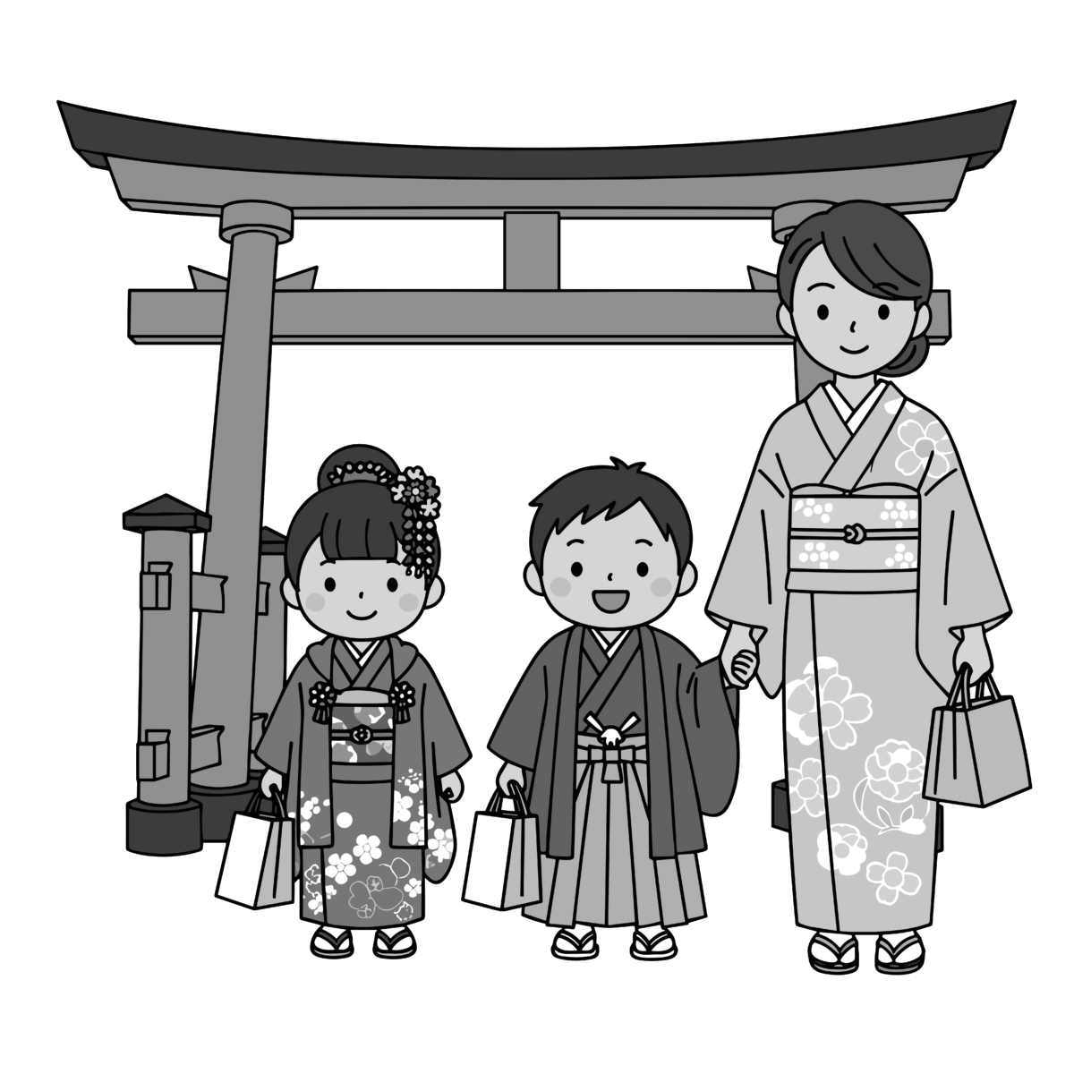 七五三のイラスト無料ダウンロード（モノクロ）