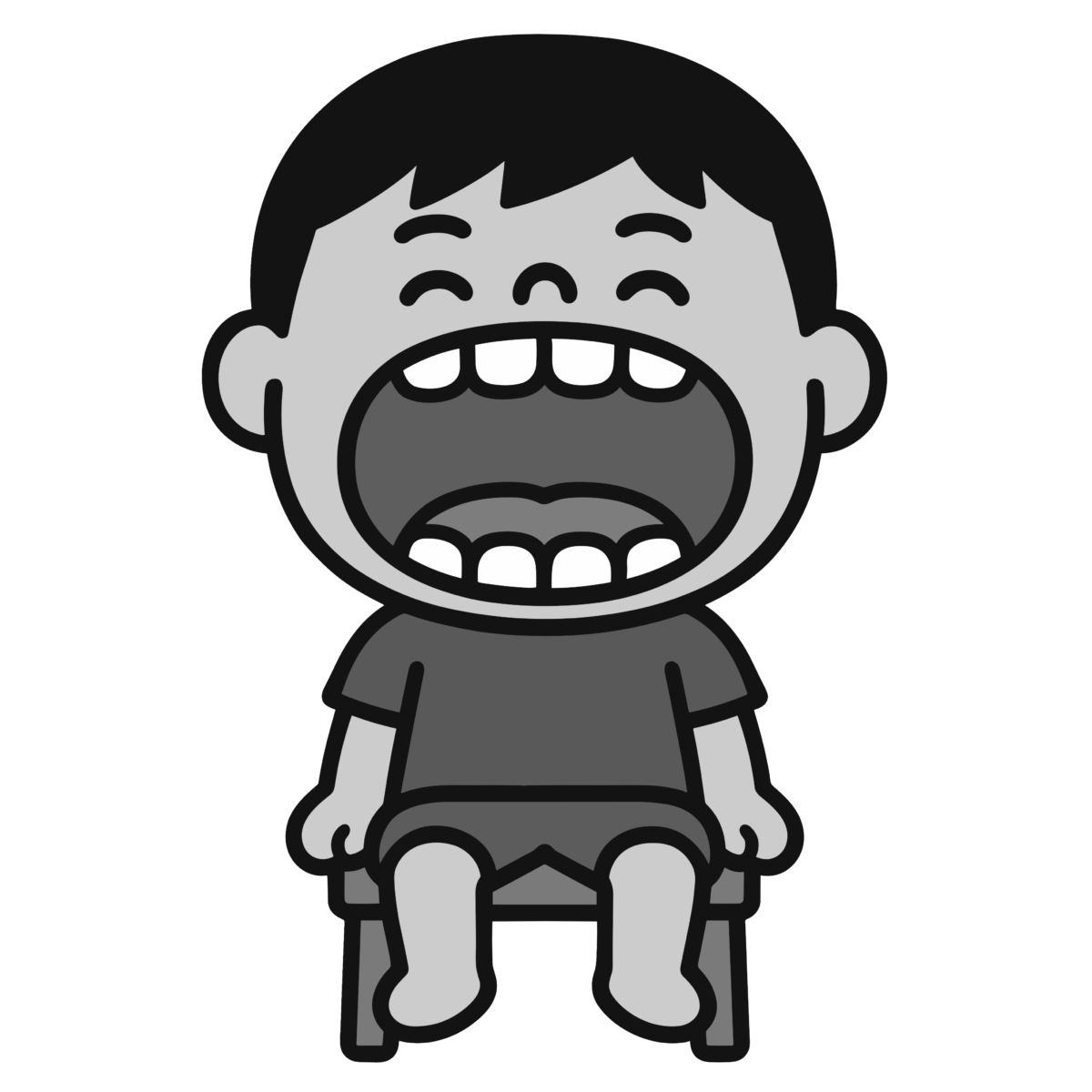 口を大きく開ける男の子のイラスト無料ダウンロード(モノクロ)