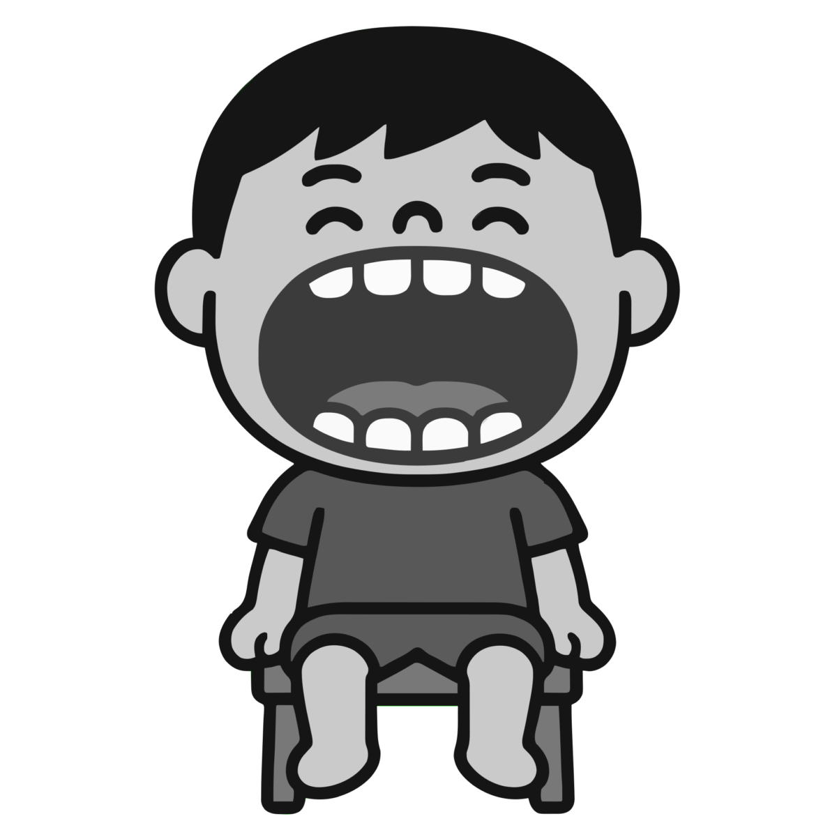 口を大きく開ける男の子のイラスト無料ダウンロード（モノクロ）