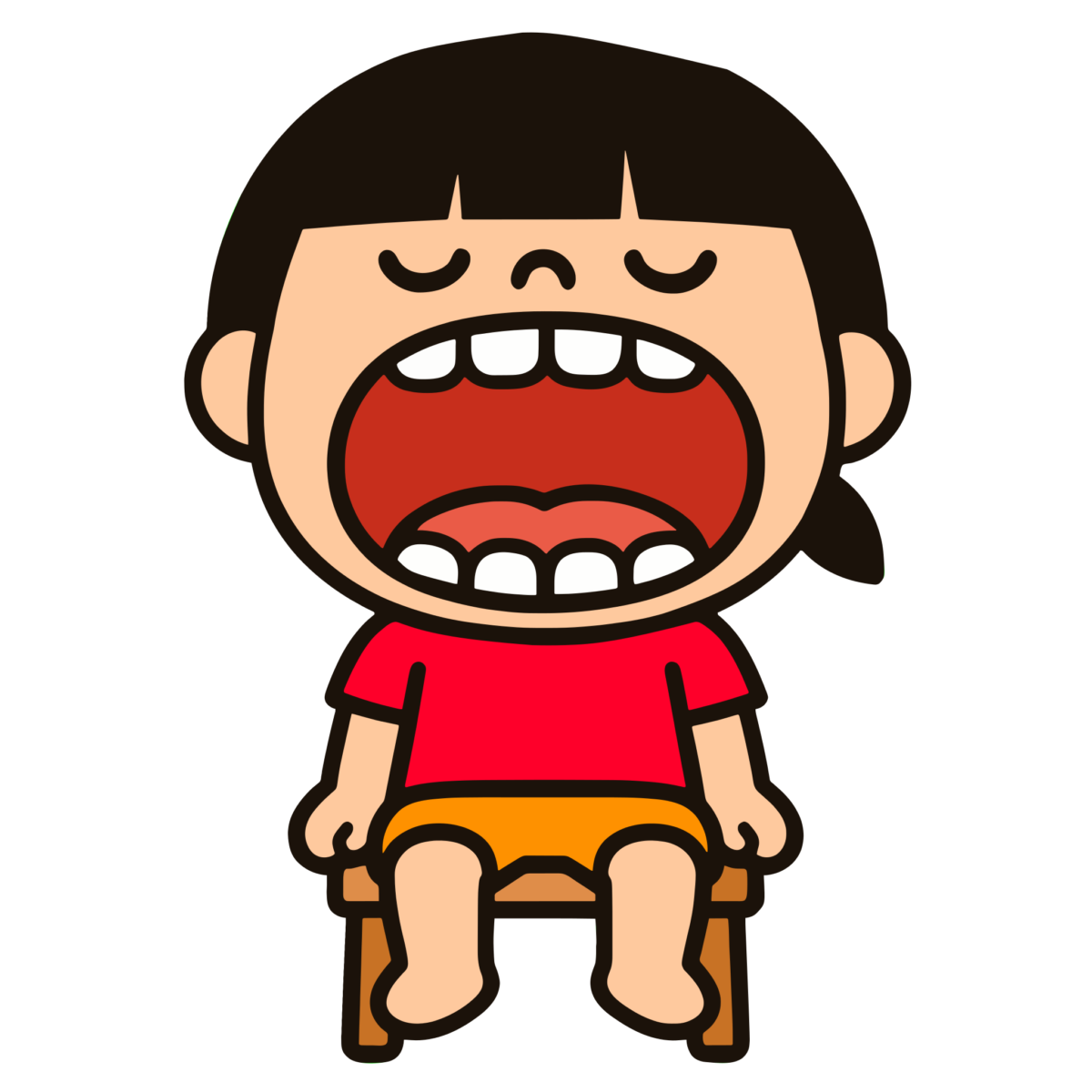 口を大きく開ける女の子のイラスト無料ダウンロード（カラー）