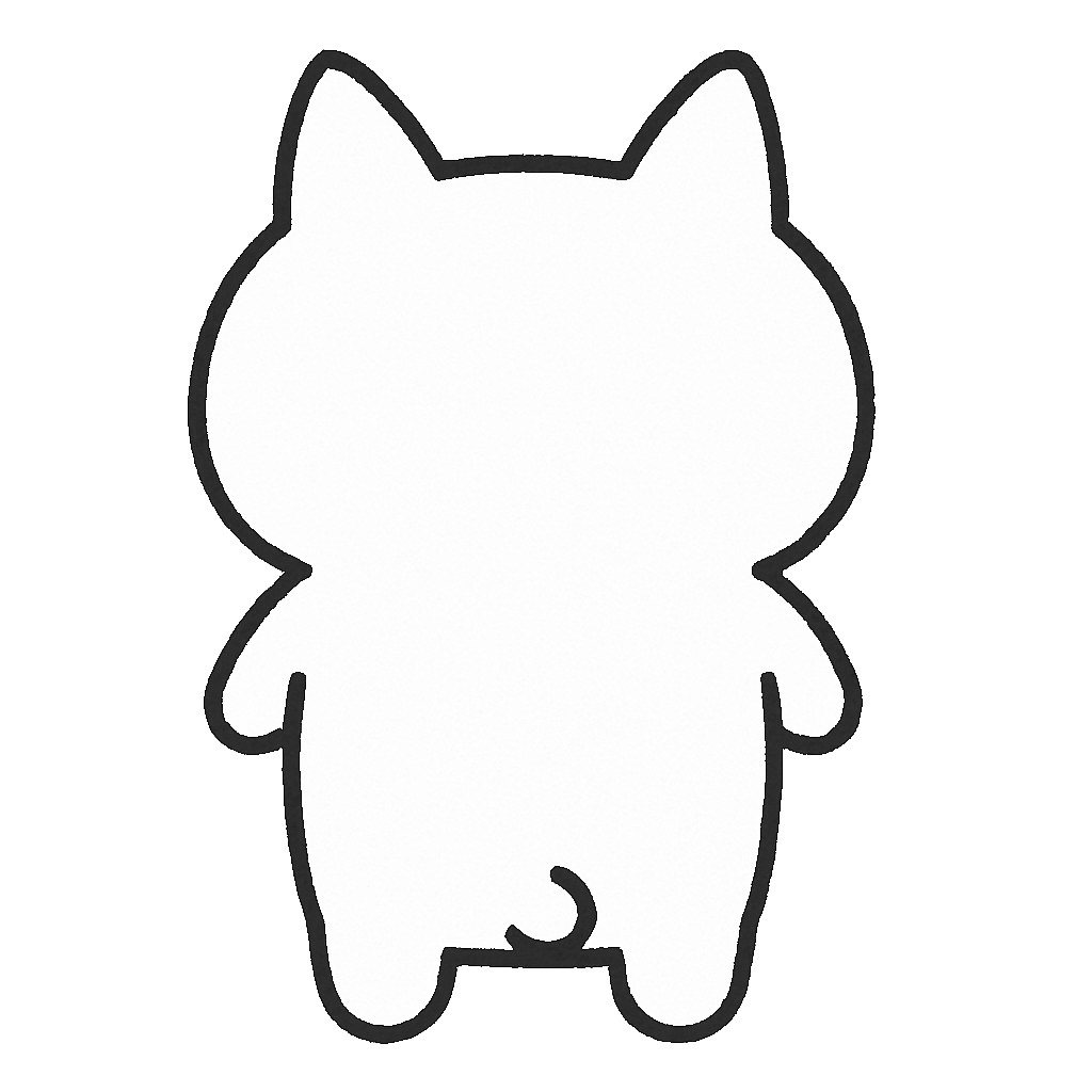 ゆるい白猫の後ろ姿のイラスト無料ダウンロード（モノクロ）