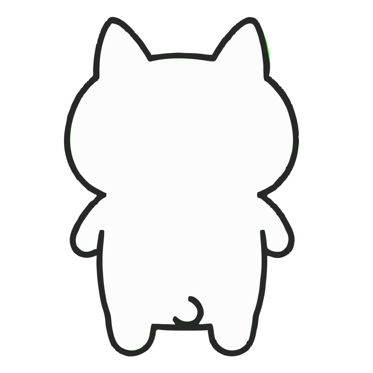 ゆるい白猫の後ろ姿のイラスト無料ダウンロード（モノクロ）