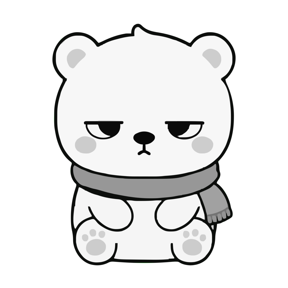 しろくまのイラスト(かわいい)(モノクロ)