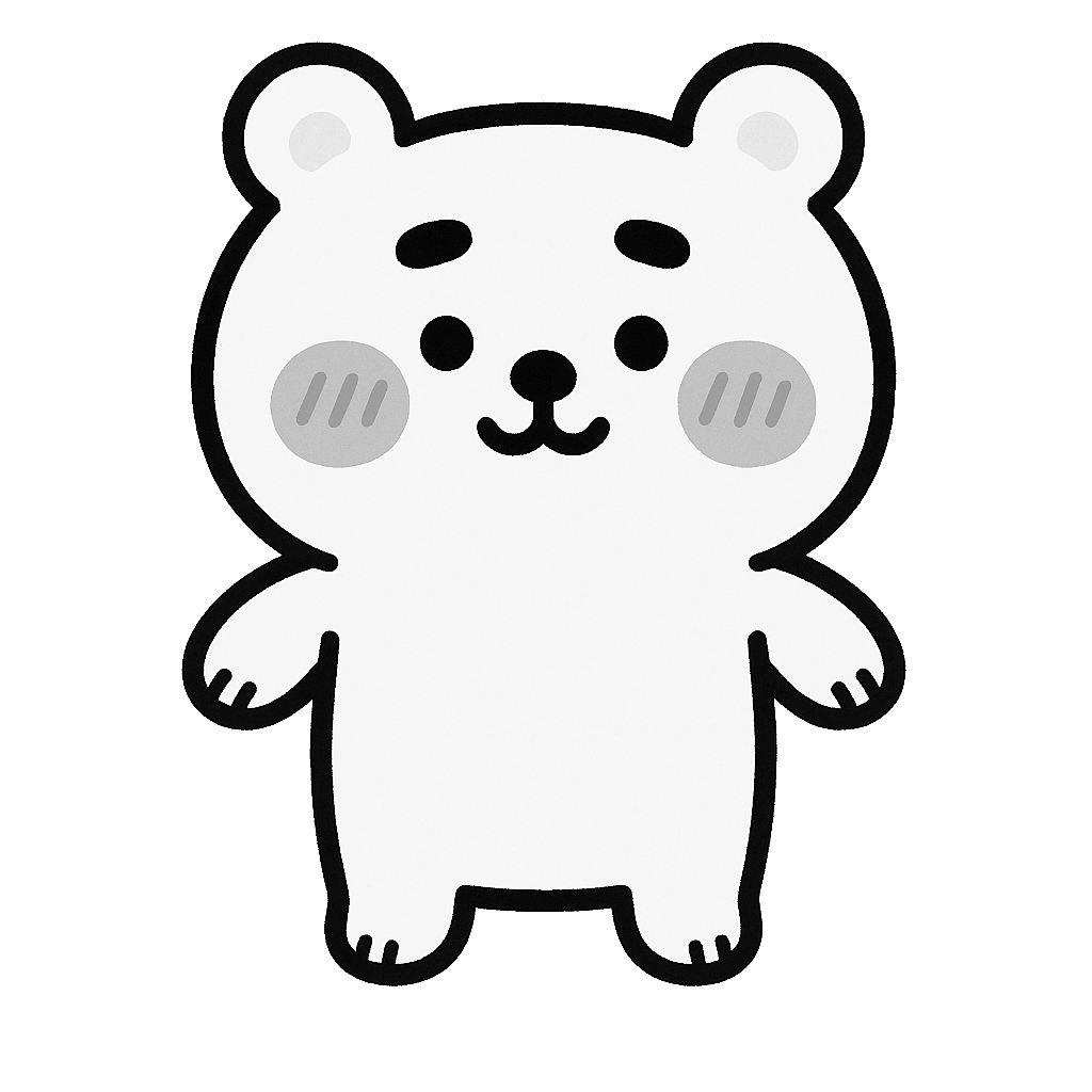 かわいいシロクマのイラスト無料ダウンロード（モノクロ）