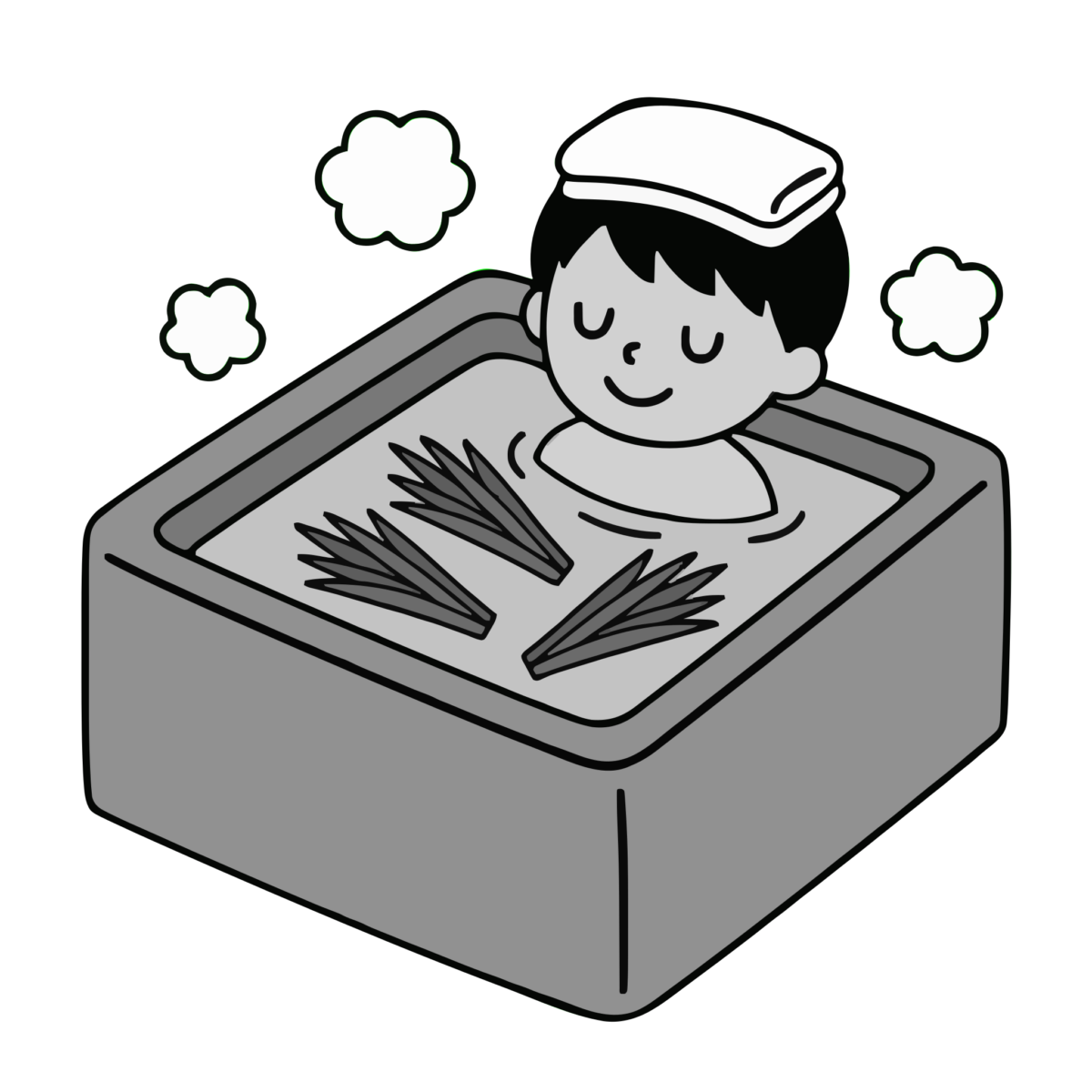 菖蒲湯に入る男の子のイラスト無料ダウンロード（モノクロ）