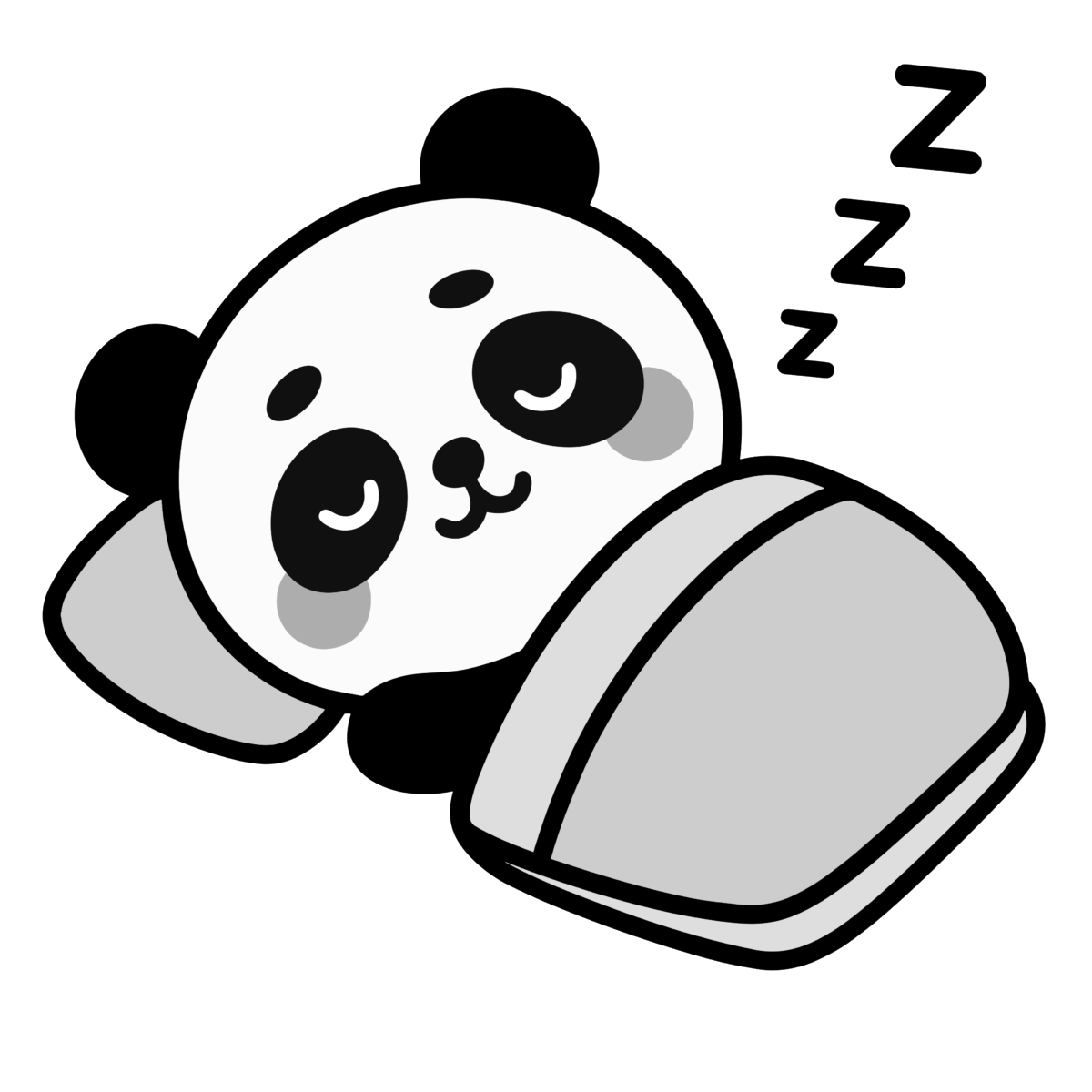お昼寝するパンダのイラスト無料ダウンロード（モノクロ）