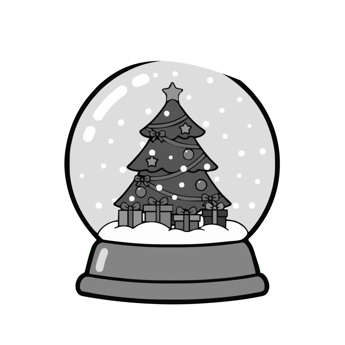 スノードーム（クリスマスツリー）のイラスト無料ダウンロード（モノクロ）