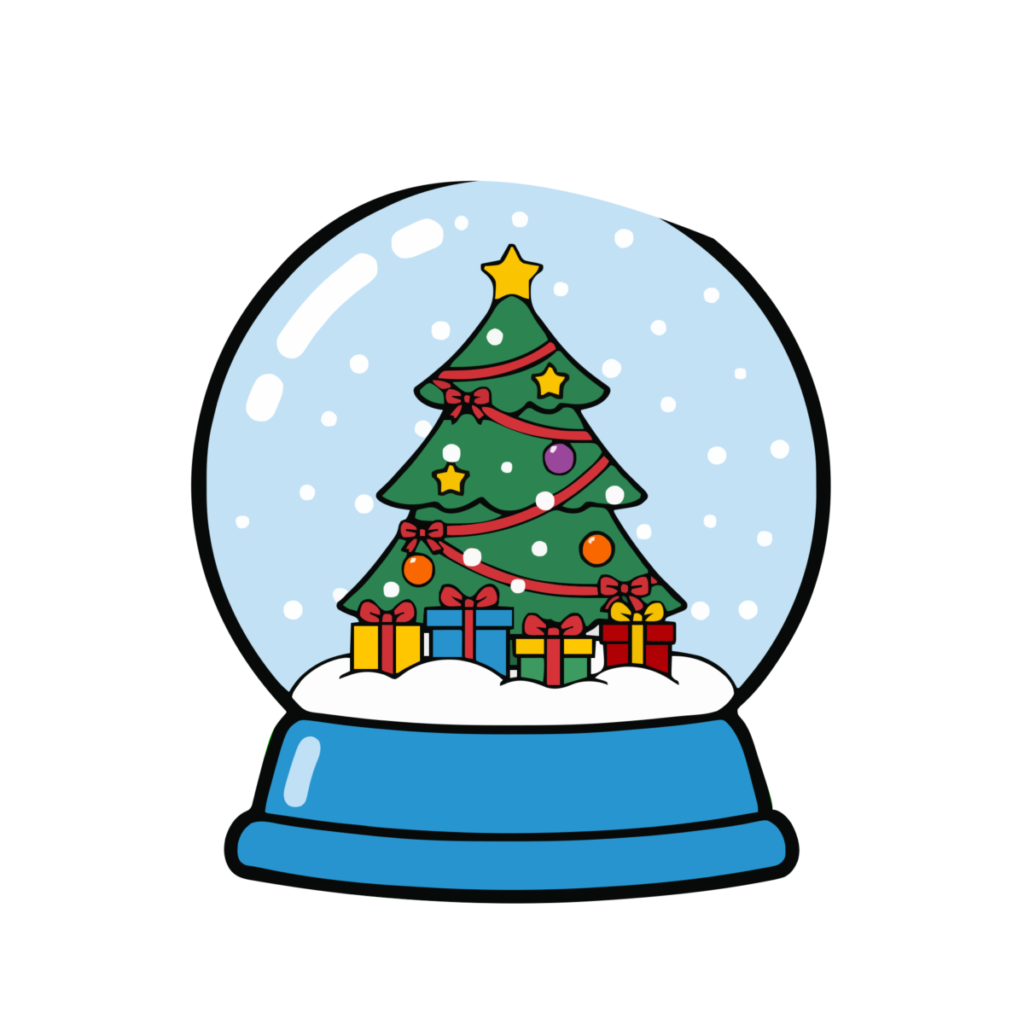 スノードーム（クリスマスツリー）のイラスト無料ダウンロード（カラー）