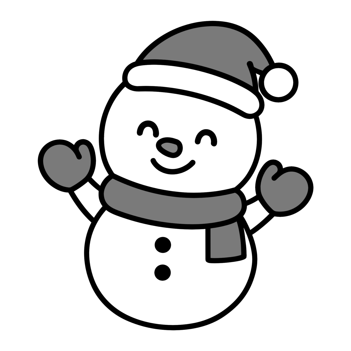 雪だるま(サンタの帽子)のイラスト無料ダウンロード(モノクロ)