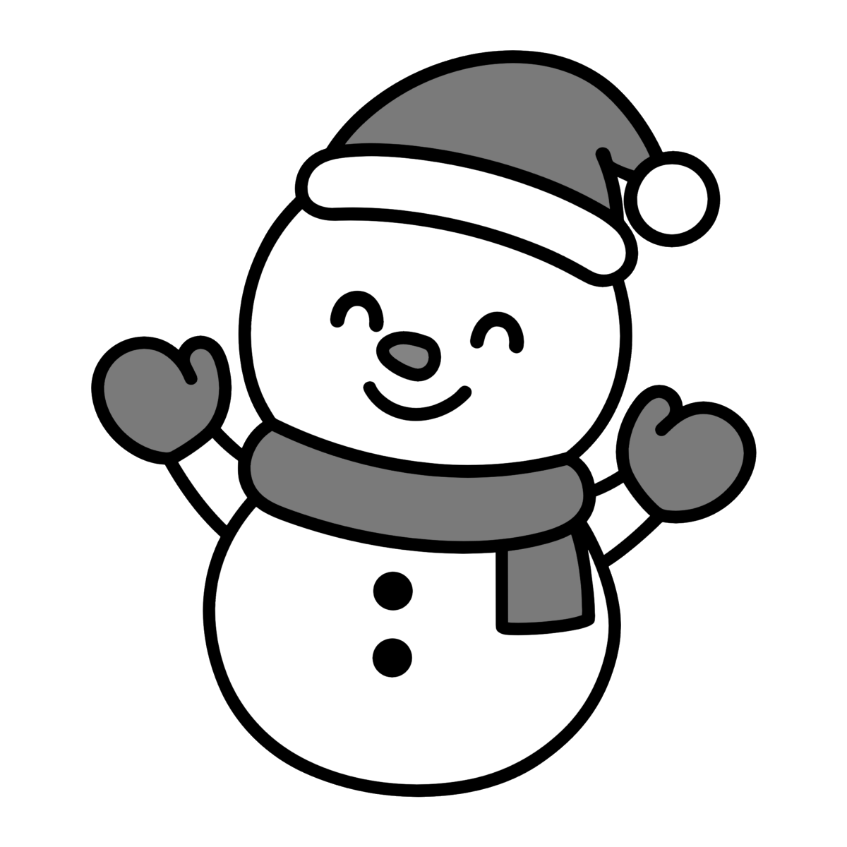 雪だるま(サンタの帽子)のイラスト無料ダウンロード(モノクロ)