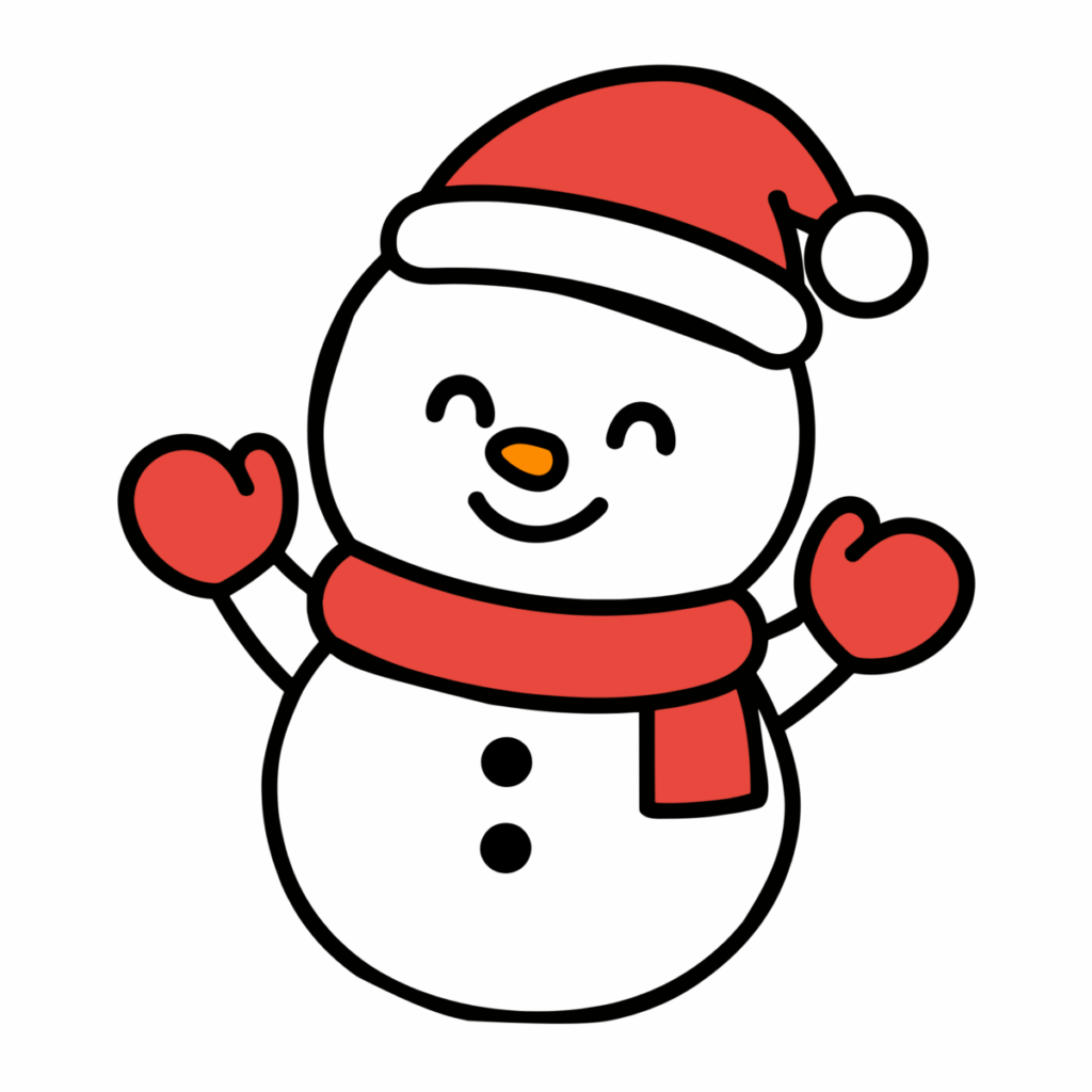 雪だるま（サンタの帽子）のイラスト無料ダウンロード（カラー）