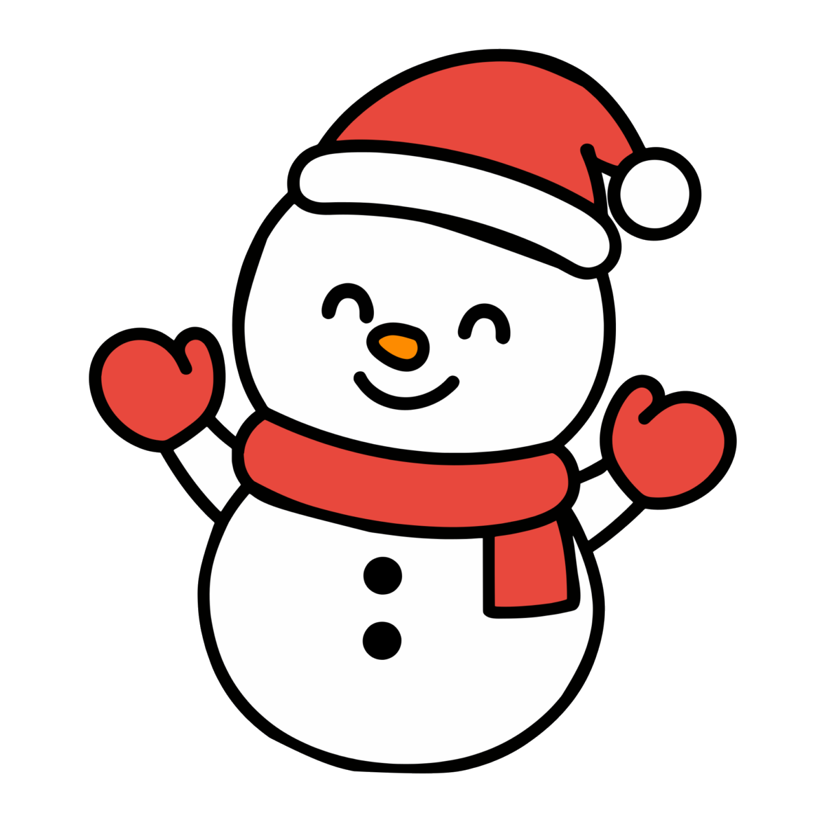 雪だるま(サンタの帽子)のイラスト無料ダウンロード(カラー)