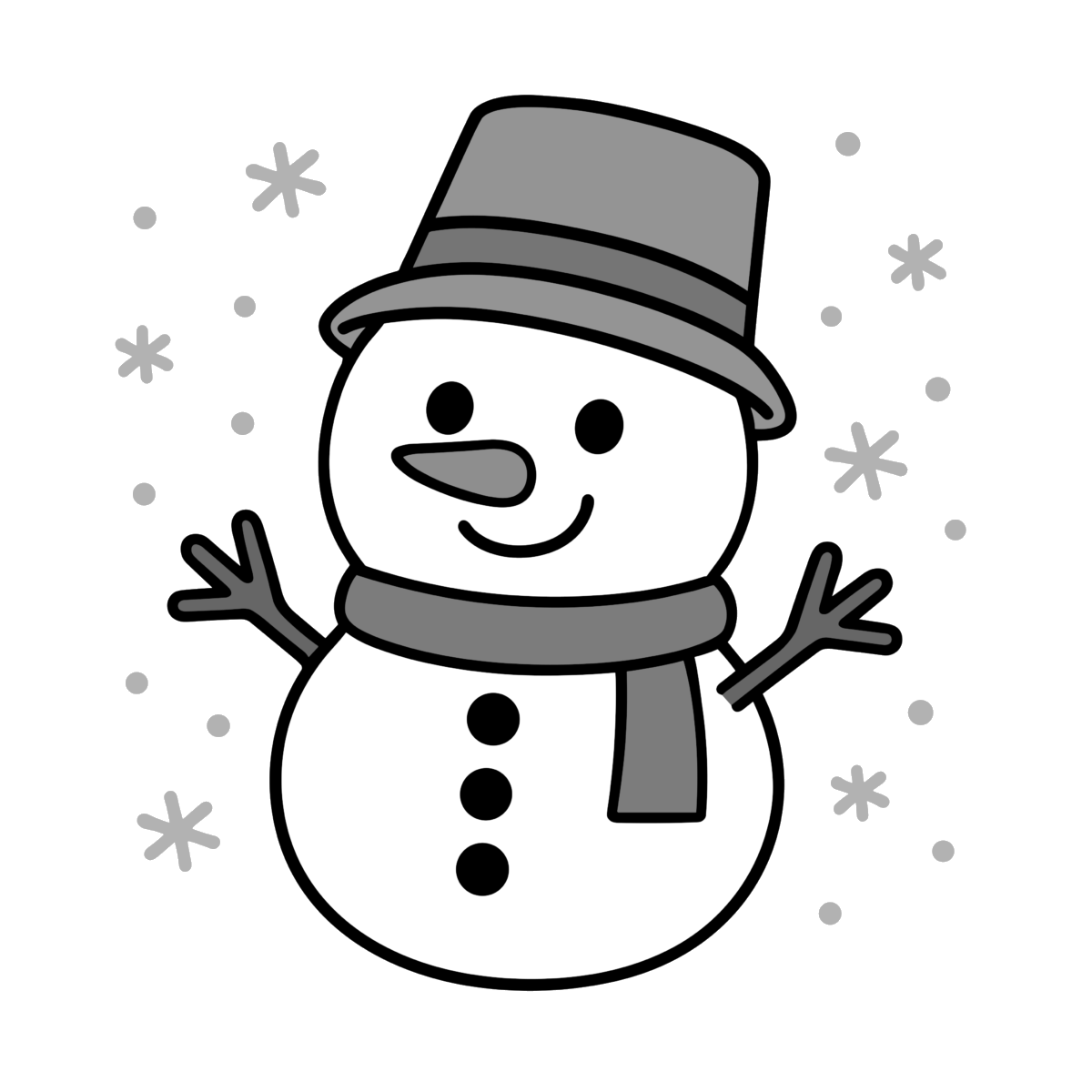 雪だるま（青い帽子）のイラスト無料ダウンロード（モノクロ）
