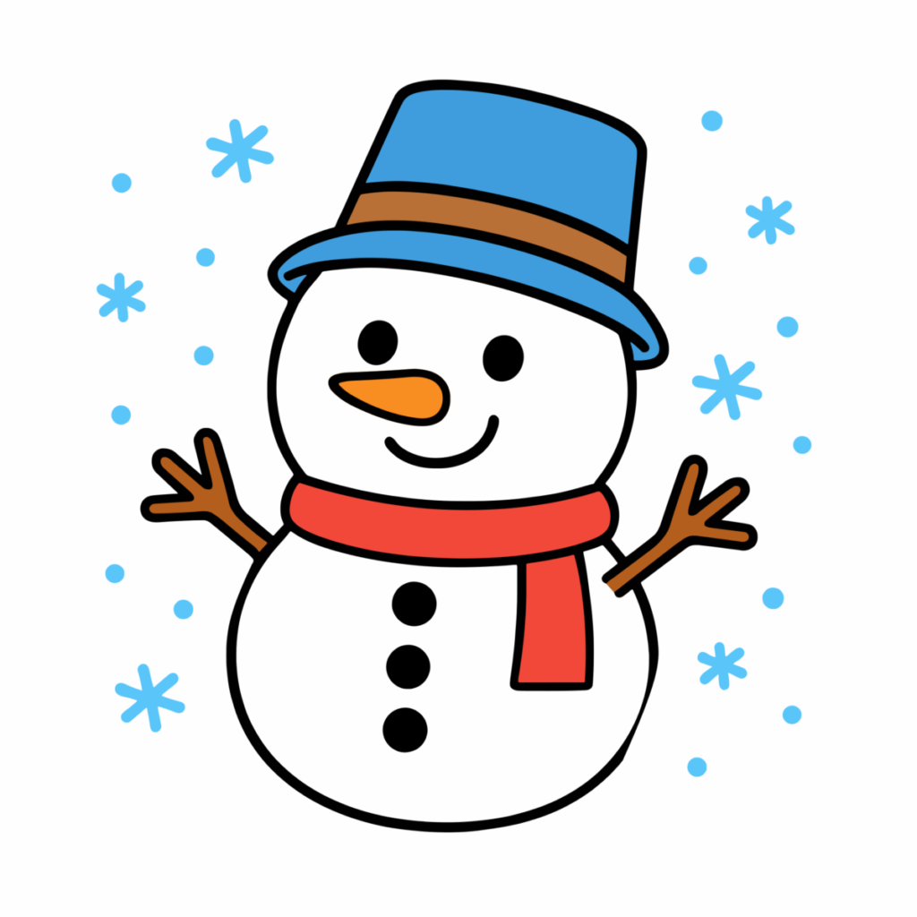 雪だるま（青い帽子）のイラスト無料ダウンロード（カラー）