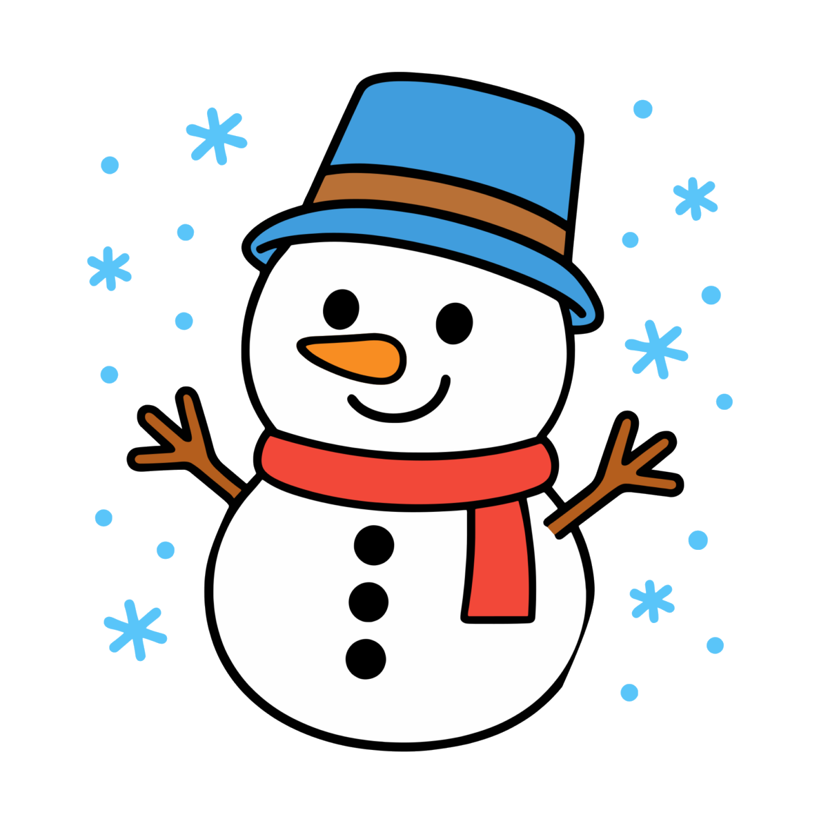 雪だるま（青い帽子）のイラスト無料ダウンロード（カラー）