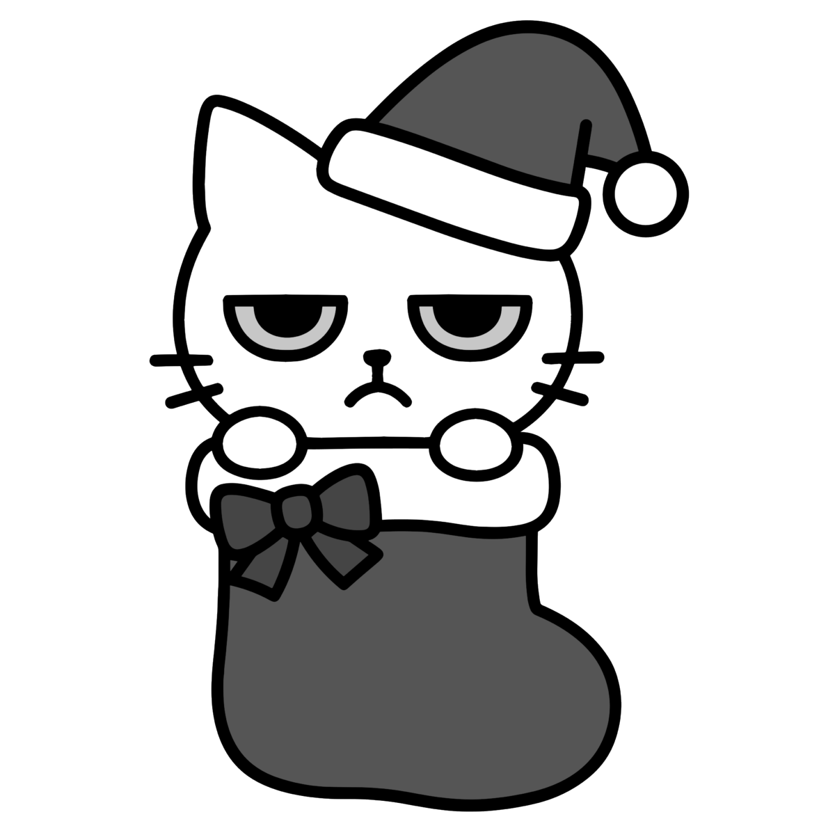 クリスマス猫のイラスト無料ダウンロード(モノクロ)