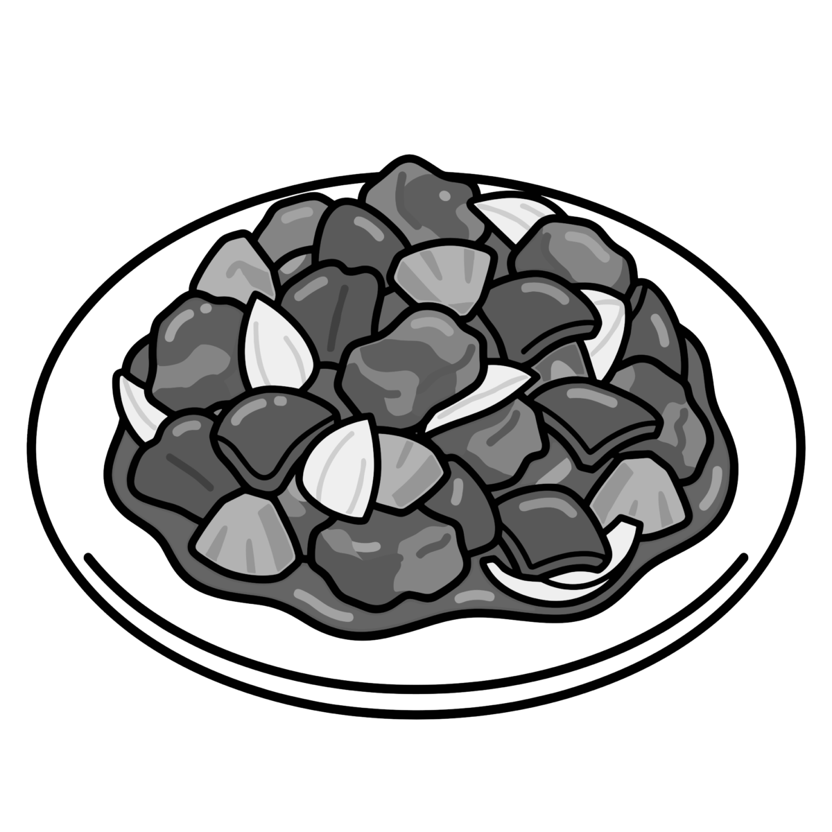 酢豚の中華料理のイラスト無料ダウンロード（モノクロ）