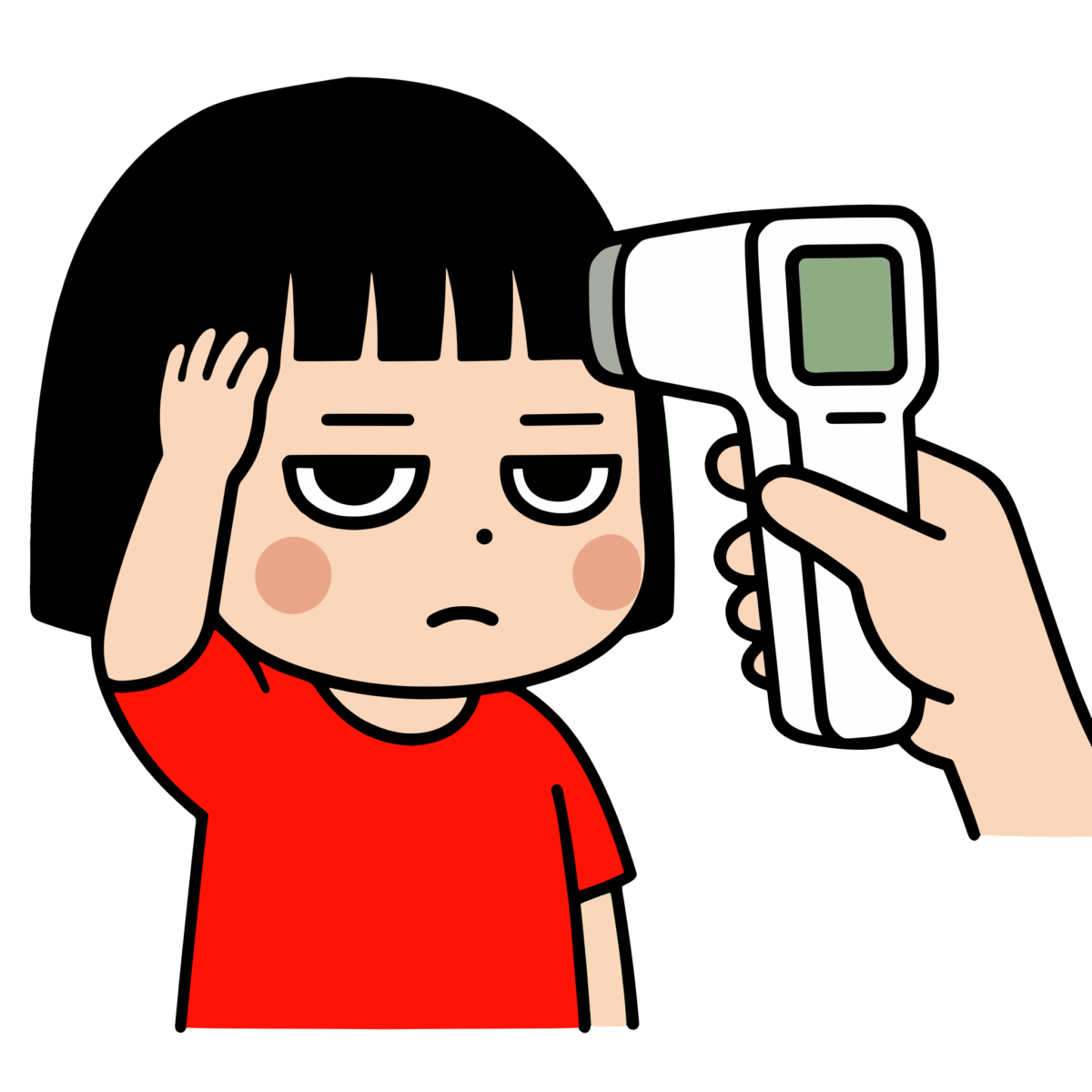 体温計で測る女の子のイラスト無料ダウンロード（カラー）