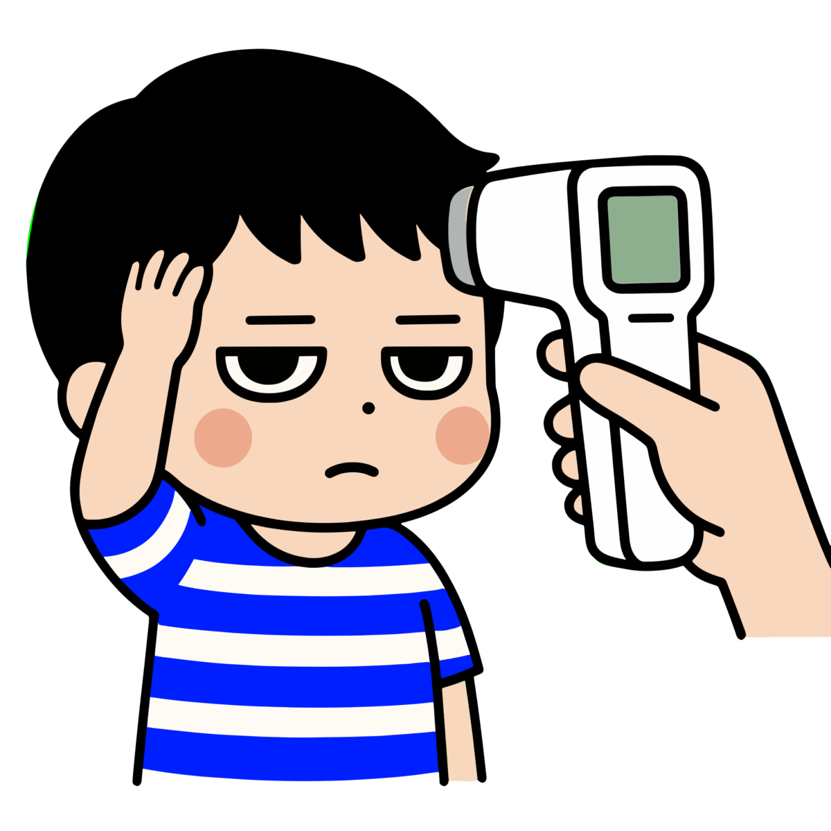 体温計で測る男の子のイラスト無料ダウンロード(カラー)