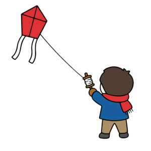 凧揚げをする子どものイラスト（お正月）（カラー）