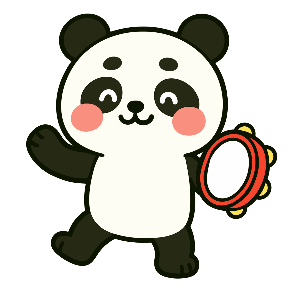 タンバリンをたたくパンダのイラスト無料ダウンロード(カラー)