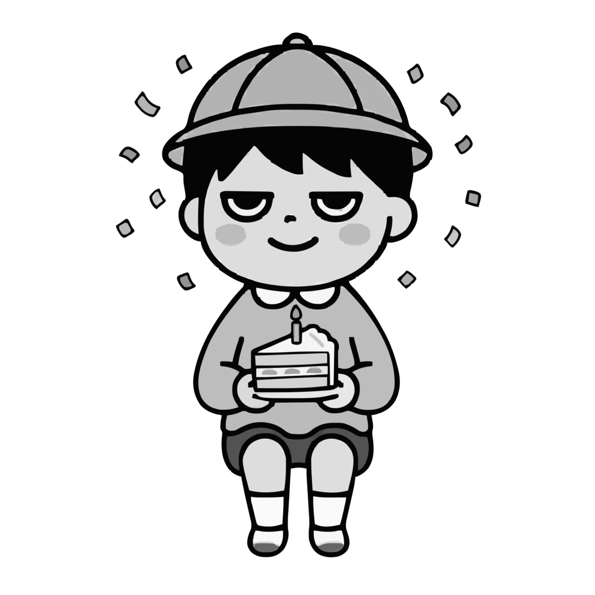 誕生日会のかわいいイラスト(モノクロ)