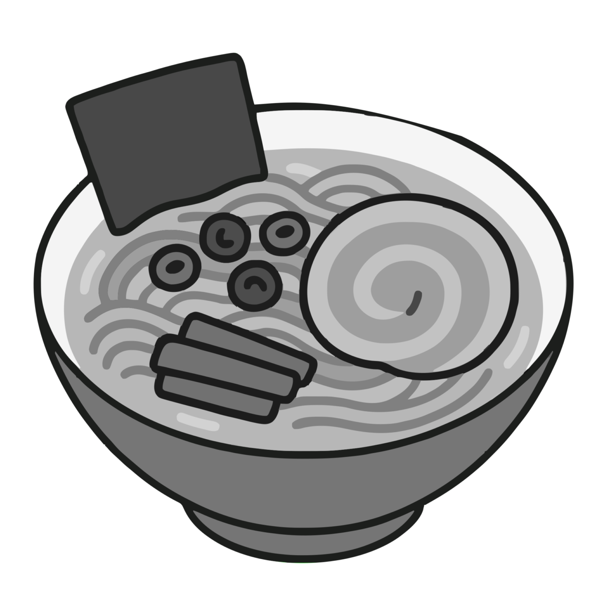 豚骨ラーメンのイラスト無料ダウンロード（モノクロ）