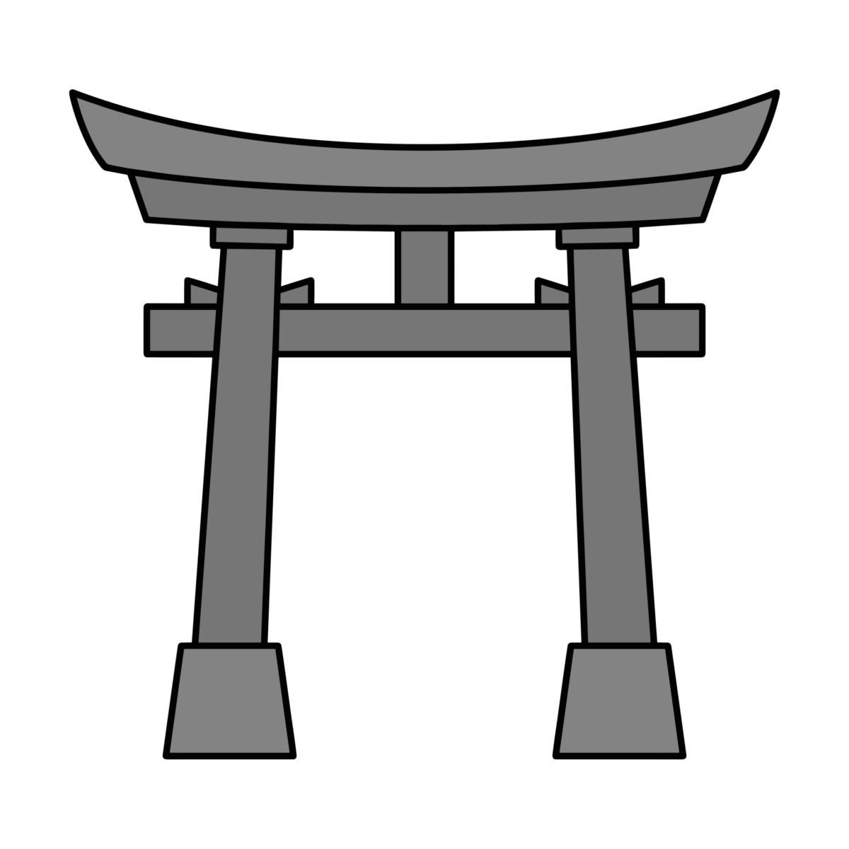 神社の入口に立つ赤い鳥居のイラスト無料ダウンロード（モノクロ）