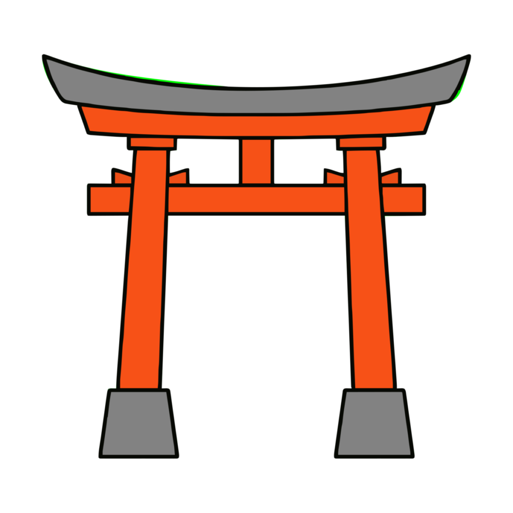 神社の入口に立つ赤い鳥居のイラスト無料ダウンロード（カラー）