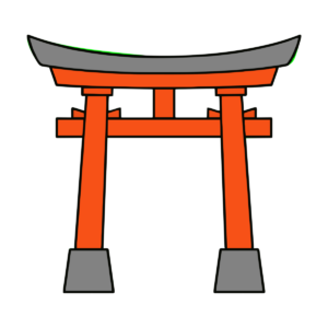 神社の入口に立つ赤い鳥居