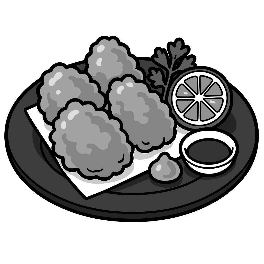 とり天のイラスト無料ダウンロード（モノクロ）