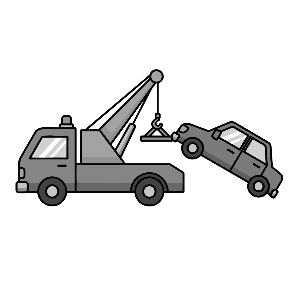 レッカー車のイラスト無料ダウンロード（モノクロ）