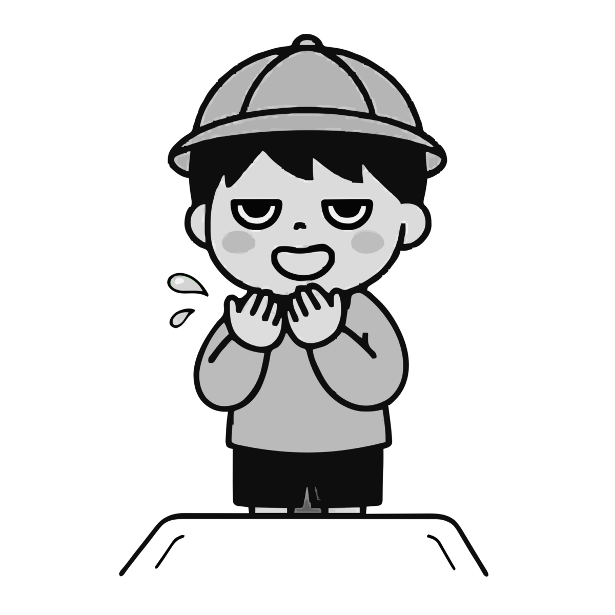 うがいのかわいいイラスト(モノクロ)