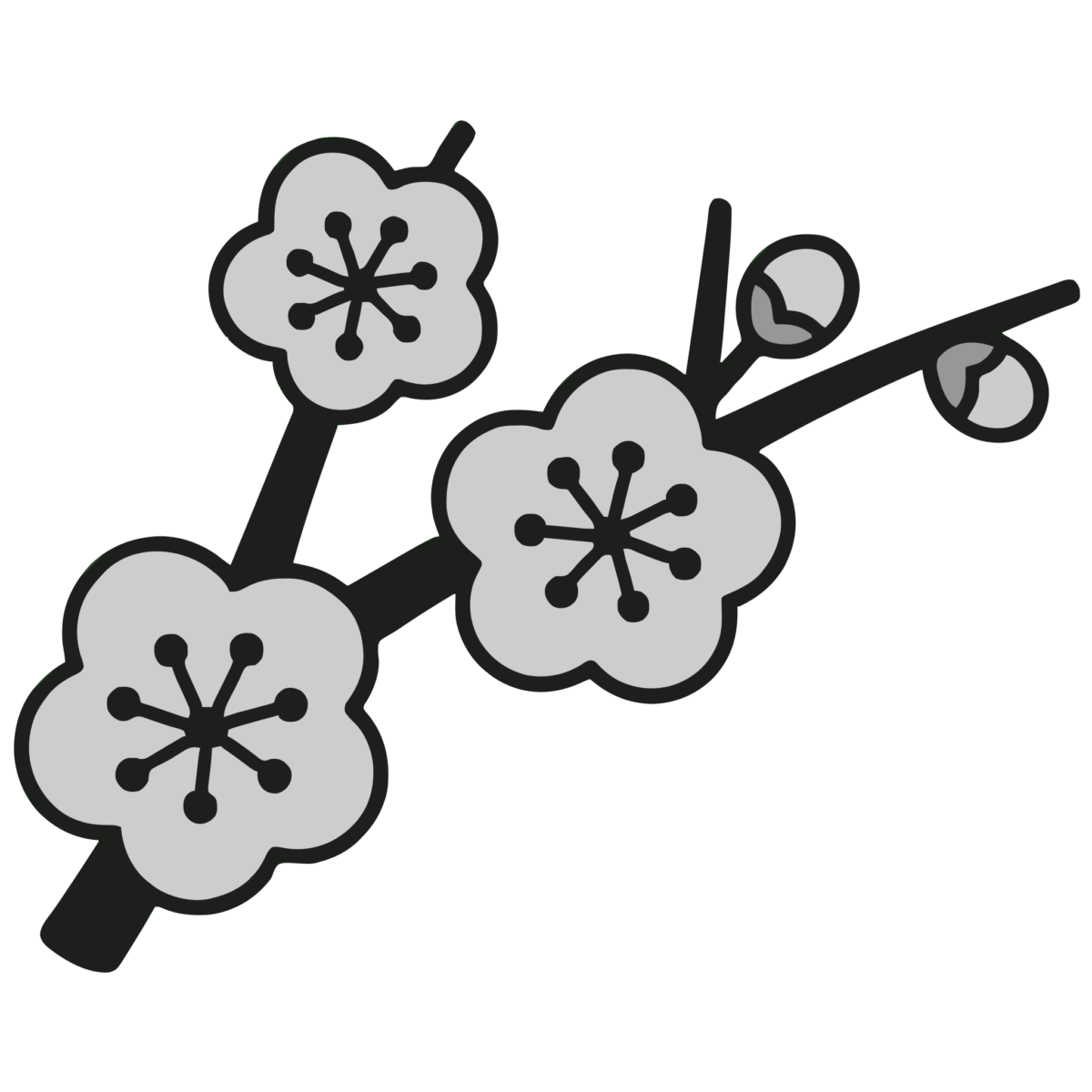 梅の花の枝のイラスト無料ダウンロード（モノクロ）