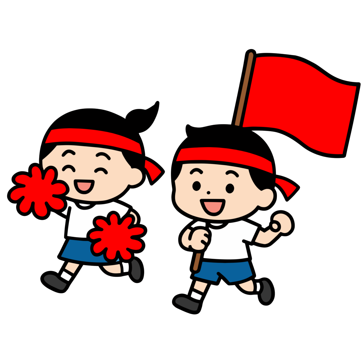 赤組応援の園児のイラスト無料ダウンロード（カラー）