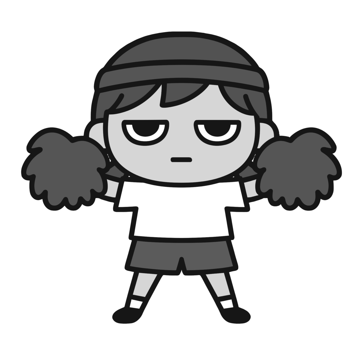 ボンボン女の子のイラスト無料ダウンロード（モノクロ）