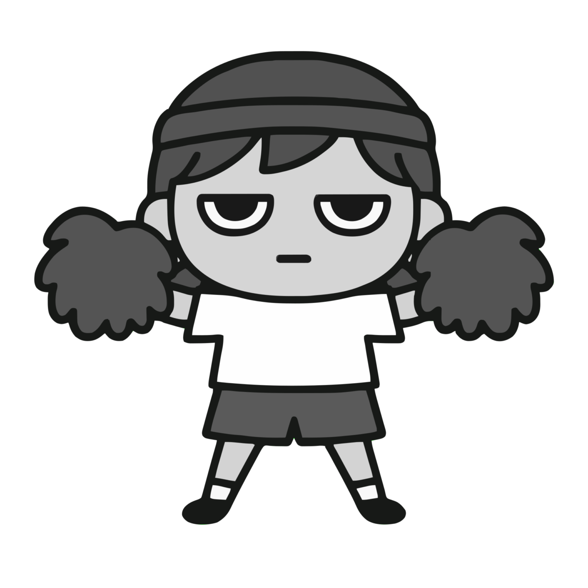 ボンボン女の子のイラスト無料ダウンロード（モノクロ）
