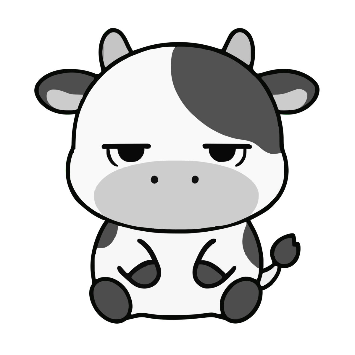 うしのイラスト（かわいい）（モノクロ）